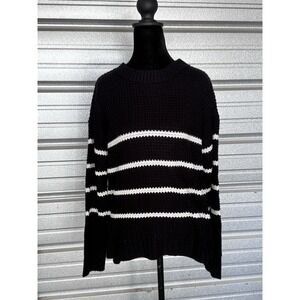 SO Kohl's Women's Small Black White Striped Knit Sweater Crew Neck Casual Soft